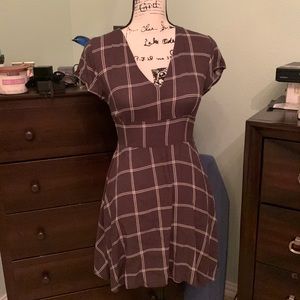 Charlotte Russe Forest Green with White Pen Stripes Short Sleeve Summer Dress